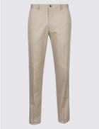 Marks & Spencer Cotton Rich Tailored Fit Flat Front Trousers Neutral