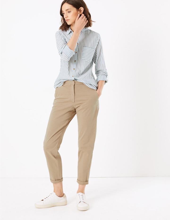 Marks & Spencer Cotton Rich Tapered Leg Chinos Natural