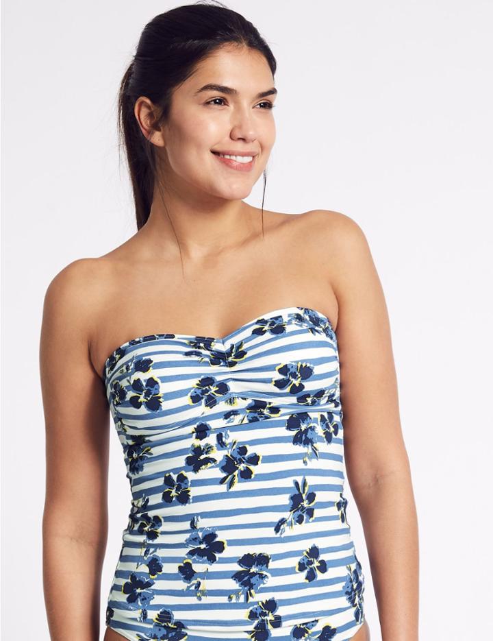 Marks & Spencer Padded Bandeau Tankini Top Navy Mix