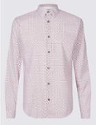 Marks & Spencer Pure Cotton Slim Fit Printed Shirt Ivory Mix