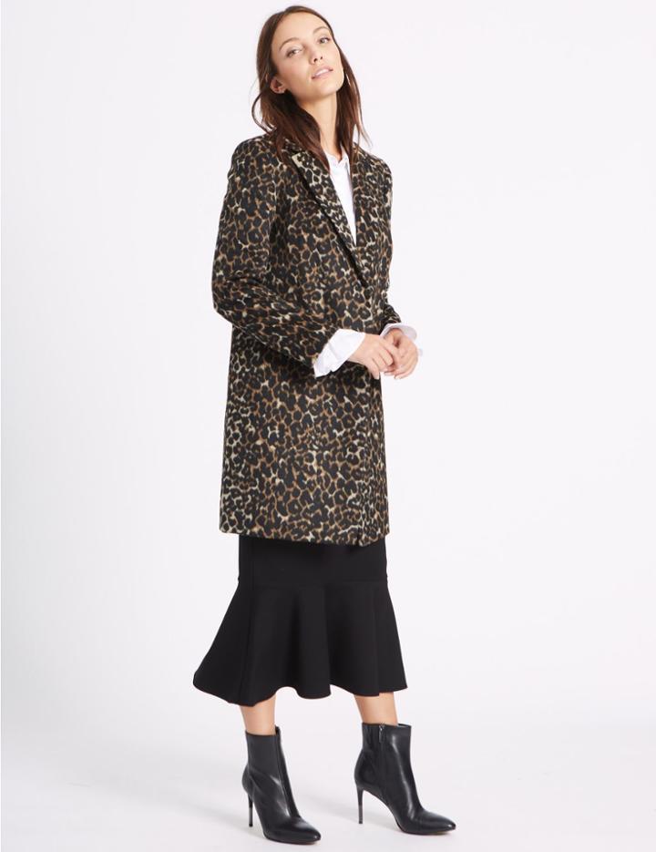 Marks & Spencer 2 Pocket Animal Print Coat Brown Mix