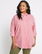 Marks & Spencer Curve Cotton Rich Striped Long Sleeve Shirt Pink