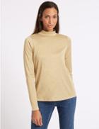 Marks & Spencer Funnel Neck Long Sleeve Top Gold