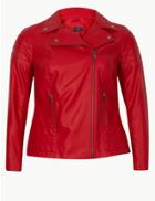 Marks & Spencer Curve Faux Leather Biker Jacket Bright Red