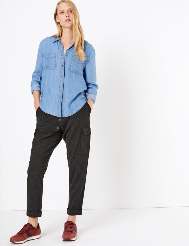 Marks & Spencer Combat Tapered Ankle Grazer Trousers Charcoal Mix