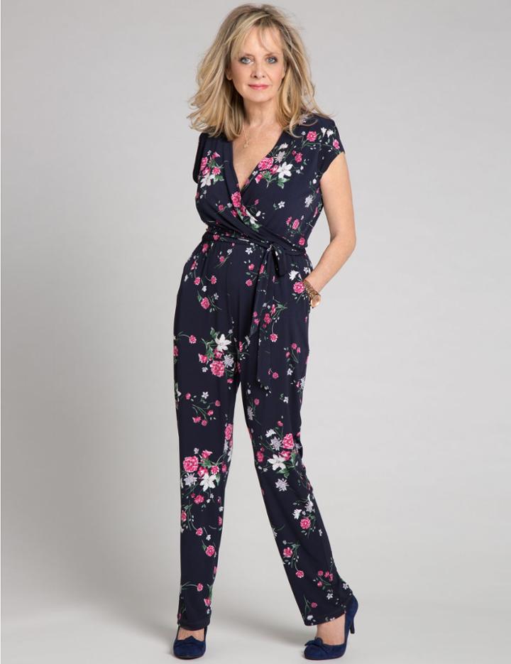 Marks & Spencer Floral Print Jumpsuit With Belt Navy Mix