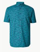 Marks & Spencer Pure Cotton Fish Print Shirt Bright Turq Mix