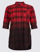 Marks & Spencer Plus Pure Cotton Checked Longline Shirt Red Mix