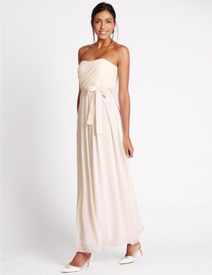 Marks & Spencer Pleated Maxi Dress With Belt Ivory