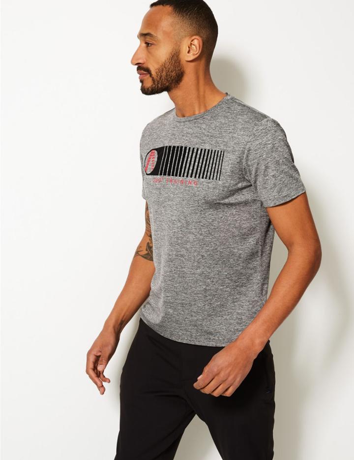 Marks & Spencer Active Crew Neck Printed T-shirt Grey Mix