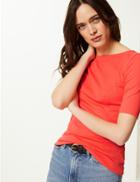 Marks & Spencer Pure Cotton Boat Neck Regular Fit T-shirt Mango