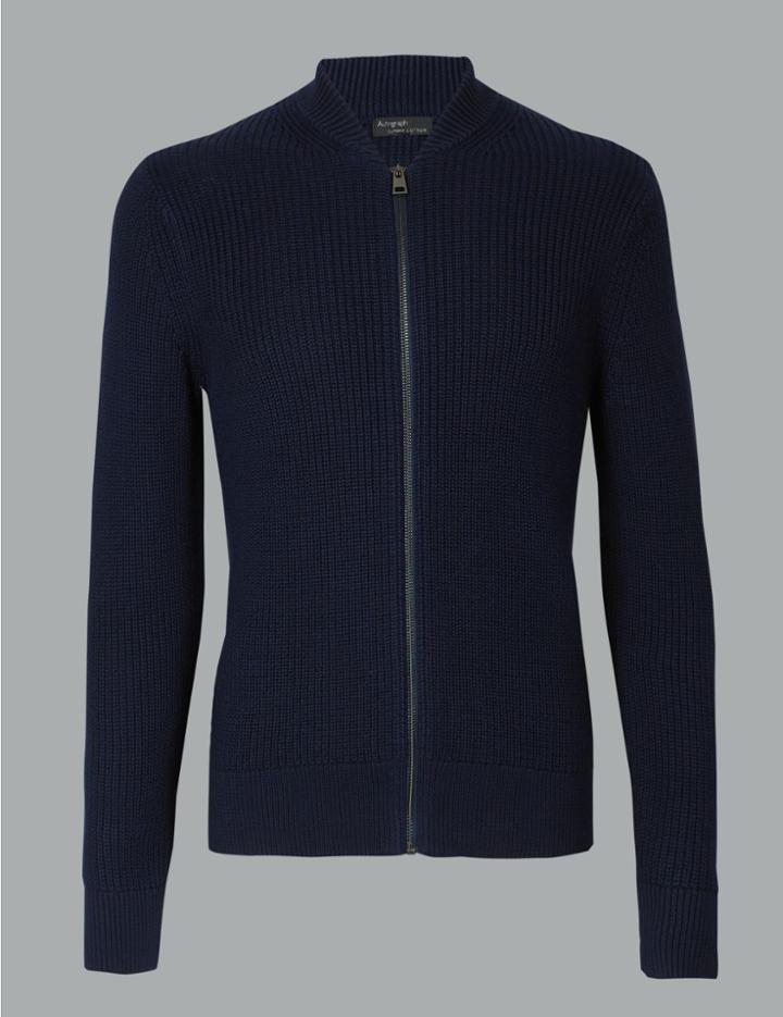 Marks & Spencer Supima&reg; Cotton Rich Zip Through Cardigan Navy