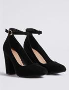 Marks & Spencer Block Heel Ankle Strap Court Shoes Black
