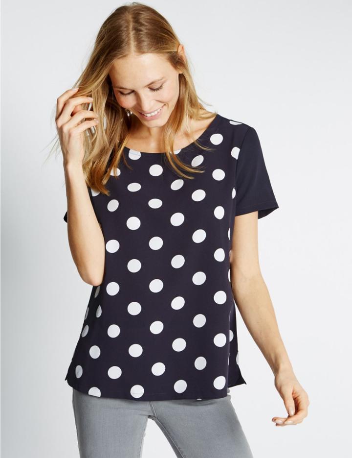 Marks & Spencer Woven Front Spotted Top Navy Mix