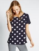 Marks & Spencer Woven Front Spotted Top Navy Mix