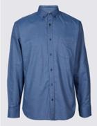 Marks & Spencer Easy Care Pure Cotton Slim Fit Oxford Shirt Bright Blue