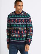 Marks & Spencer Skiing Santa Fairisle Jumper With Lights Navy Mix