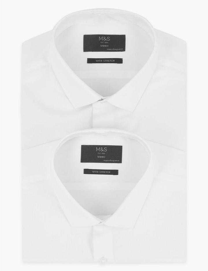 Marks & Spencer 2 Pack Skinny Fit Stretch Shirt White