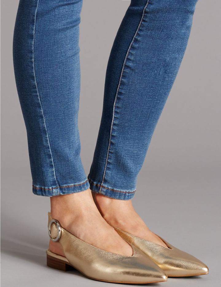Marks & Spencer Leather Block Heel Slingback Flats Gold