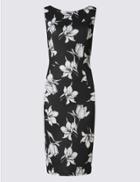 Marks & Spencer Petite Floral Print Lined Bodycon Dress Black Mix