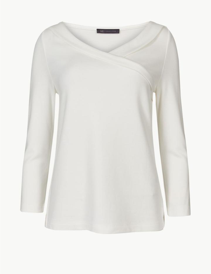 Marks & Spencer V-neck 3/4 Sleeve T-shirt Ivory