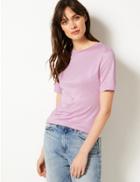 Marks & Spencer Round Neck Mercerised Short Sleeve T-shirt Lilac