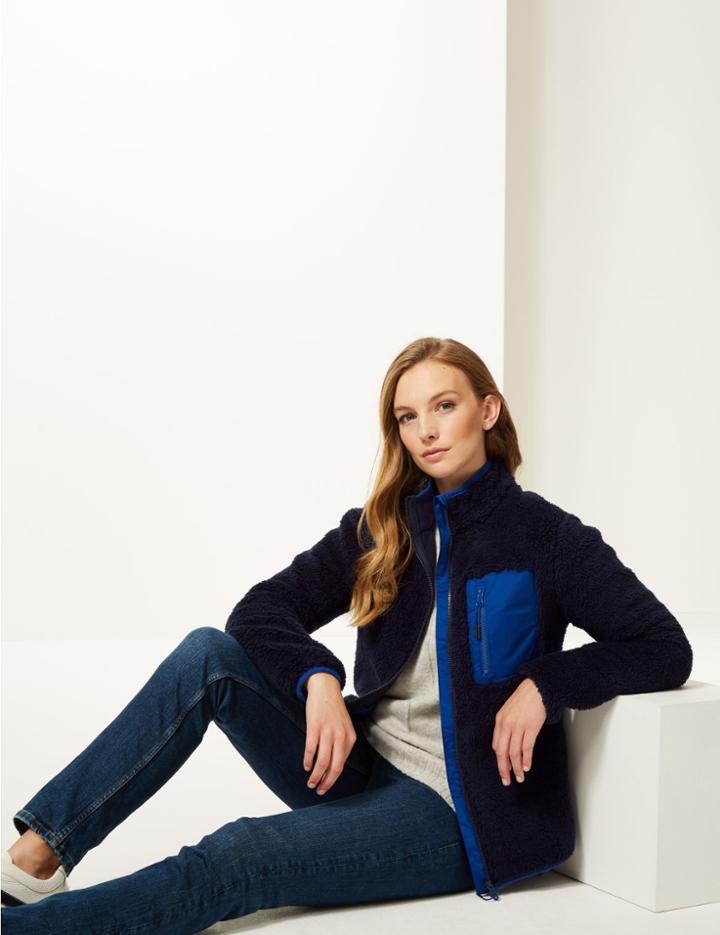 Marks & Spencer Zipped Through Funnel Neck Fleece Jacket Navy