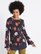 Marks & Spencer Floral Print Slash Neck Long Sleeve Tunic Navy Mix