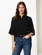 Marks & Spencer Sheer Insert 3/4 Sleeve Shirt Black