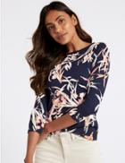 Marks & Spencer Floral Print Slash Neck Long Sleeve Top Navy Mix