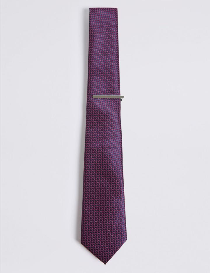Marks & Spencer Geometric Tie & Pin Set Pink Mix