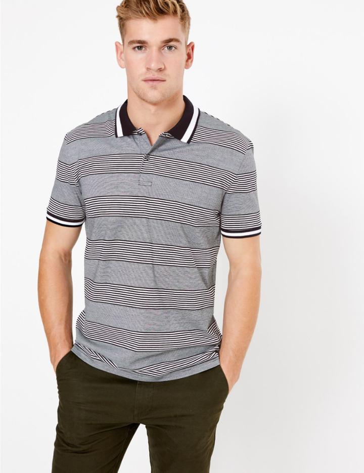 Marks & Spencer Pure Cotton Striped Polo Shirt