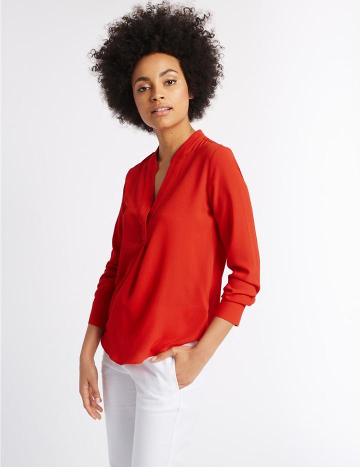 Marks & Spencer Popover Notch Neck Dipped Hem Blouse Red