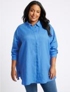 Marks & Spencer Curves Pure Linen Long Sleeve Shirt Bluebell