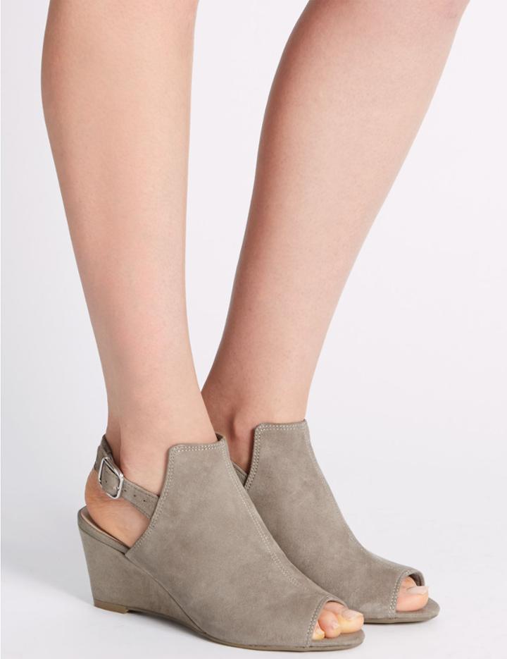 Marks & Spencer Suede Wedge Heel Buckle Shoe Boots Mink