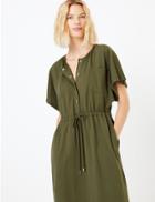 Marks & Spencer Pure Cotton Utility Jersey Waisted Midi Dress Hunter Green