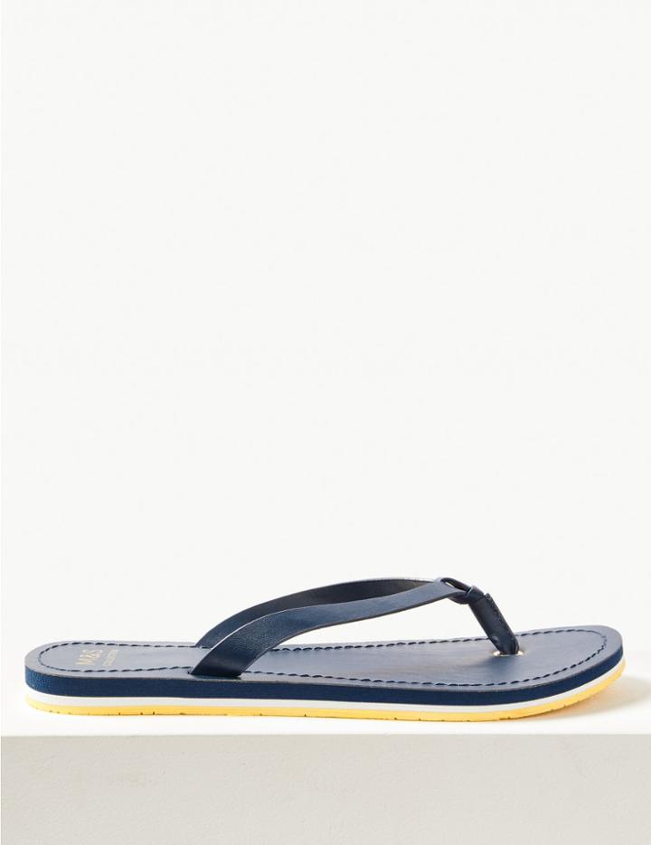 Marks & Spencer Open Toe Stripe Base Flip-flops Sandals Navy Mix