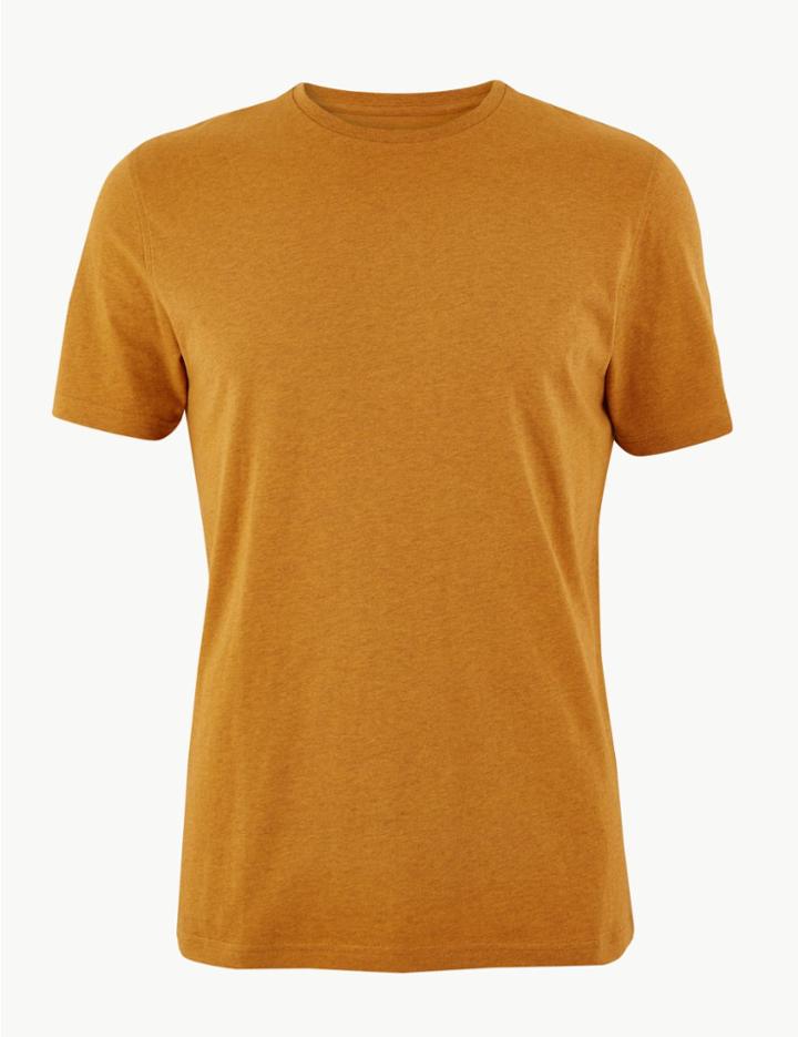 Marks & Spencer Slim Fit Pure Cotton Crew Neck T-shirt Ochre