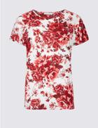 Marks & Spencer Cotton Blend Floral Print Short Sleeve Tunic Red Mix