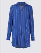 Marks & Spencer Striped Longline Long Sleeve Shirt Blue Mix
