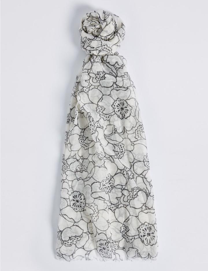Marks & Spencer Mono Floral Print Scarf Cream Mix