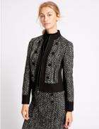 Marks & Spencer Textured Contrast Hem Tweed Jacket Black Mix