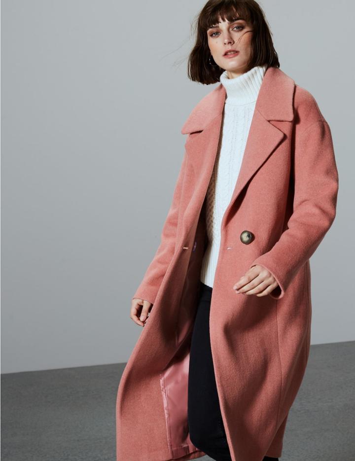 Marks & Spencer Textured Single Breasted Coat Dusky Rose