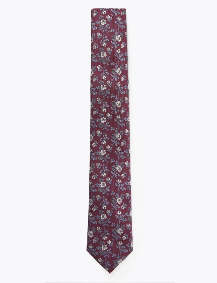 Marks & Spencer Skinny Floral Tie Burgundy Mix