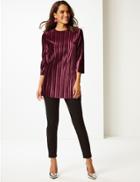 Marks & Spencer Velvet Round Neck 3/4 Sleeve Tunic Burgundy