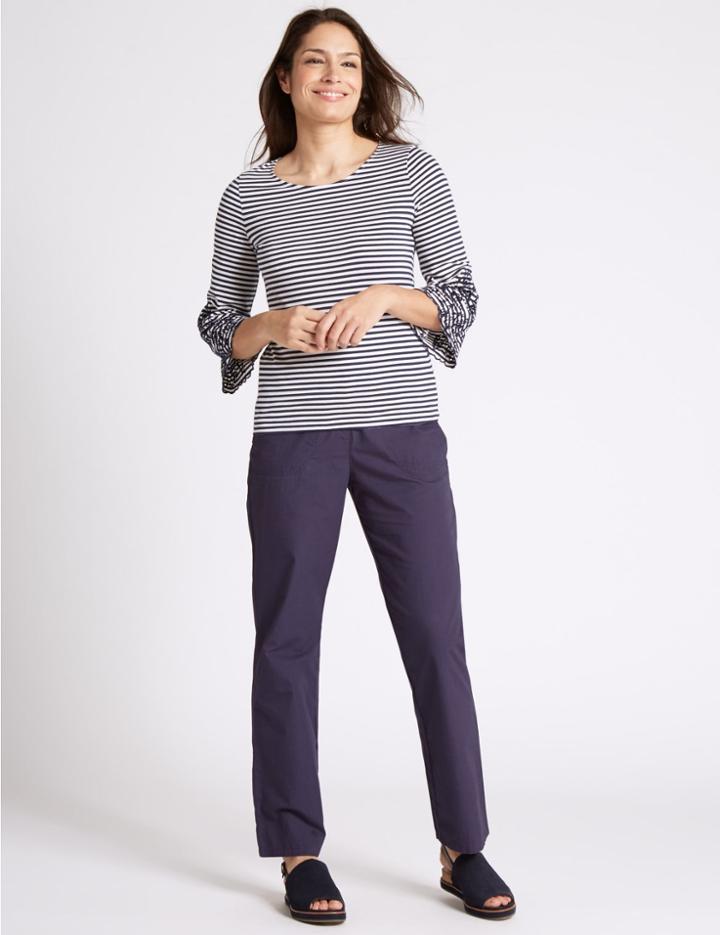 Marks & Spencer Pure Cotton Straight Leg Trousers Navy