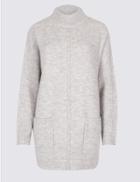 Marks & Spencer Ribbed Turtle Neck Tunic Jumper Mid Grey Marl