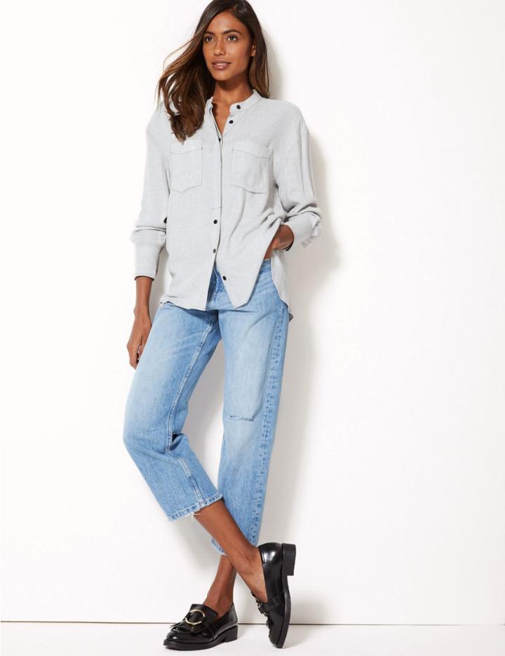 Marks & Spencer Mid Rise Straight Leg Cropped Jeans Light Indigo