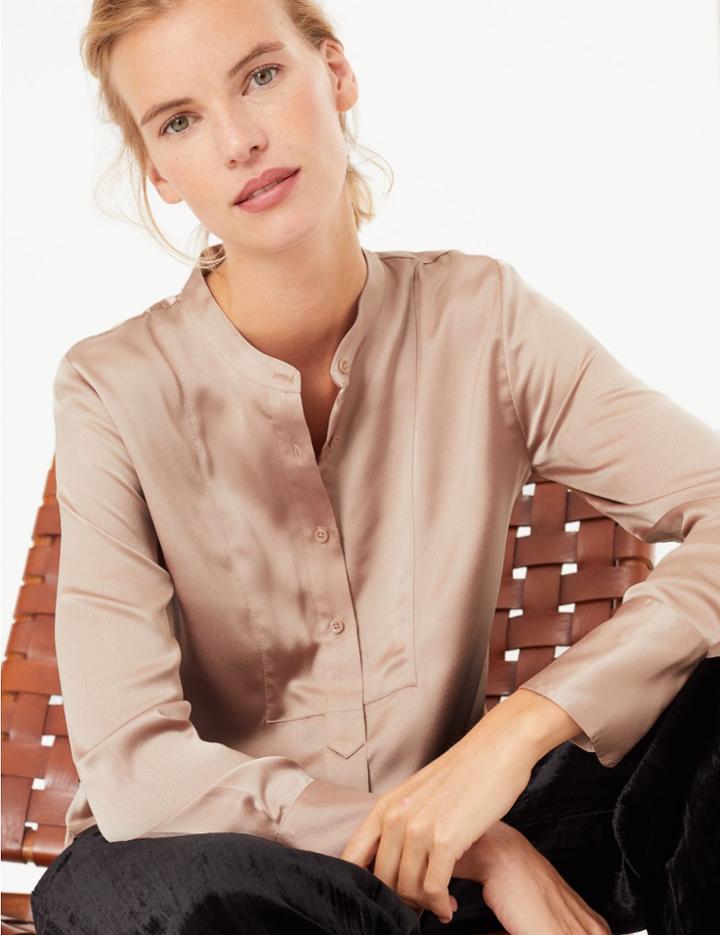 Marks & Spencer Satin Bib Longline Shirt Fudge