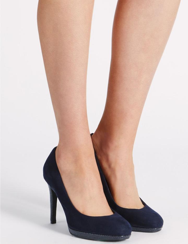 Marks & Spencer Wide Fit Stiletto Platform Court Shoes Navy